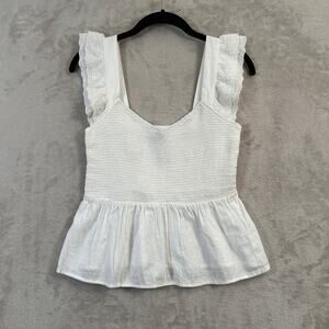 Old Navy Smocked Babydoll Embroidered Ruffled Eyelet Flutter Sleeve Tank Size S